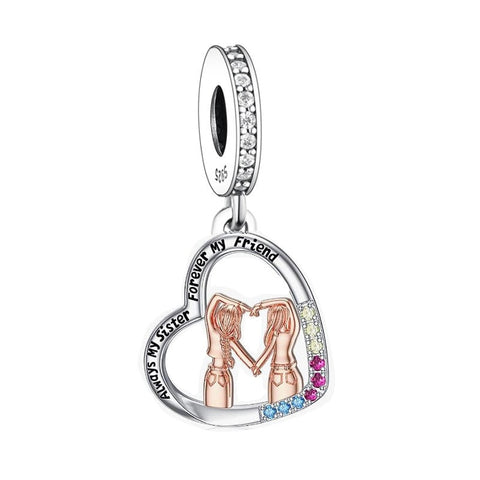 Sister charm ,Best Friend Heart Charm Always My Sister Forever My Friend Heart 925 Silver Charm European style Bracelet, Necklace charm