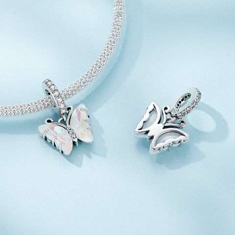 White Butterfly charm 925 Sterling Silver Charm, Butterfly Charm Bracelet Necklace Charm, 925 Butterfly Charm,Butterfly gift