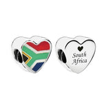 Love South Africa Flag Heart Charm 925 Silver Charm European style Bracelet Necklace Charm 925 Charm Africa charm South African charm