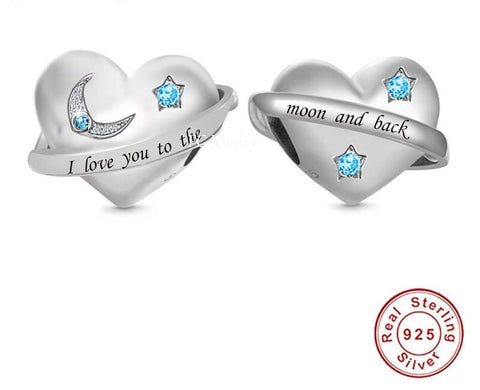 I Love You to the Moon and Back, S925 Sterling Silver Planets + Stars Charm Bead Fits All Branded Charm Bracelets