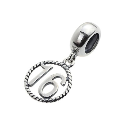 16th Birthday 925 Sterling Silver 16th Birthday Dangle Charm Bead Landmark Birthday Fits all Charm Bracelets Heart charm