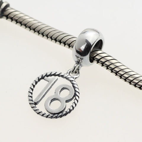 18th Birthday Celebration, 925 Sterling Silver  18th Birthday Dangle Charm Bead - Landmark Birthday - Fits all Charm Bracelets