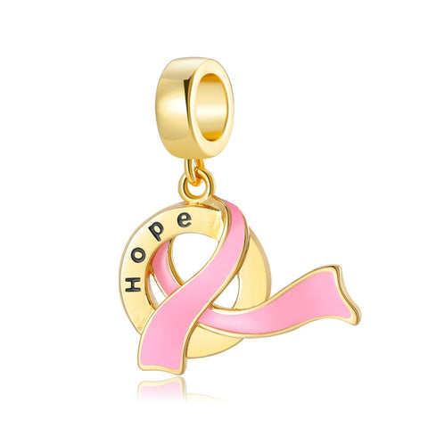 Hope - Breast Cancer Awareness Pink Ribbon Charms  925 Sterling Silver, Breast Cancer Survivor, Breast Cancer Hope Love Gift