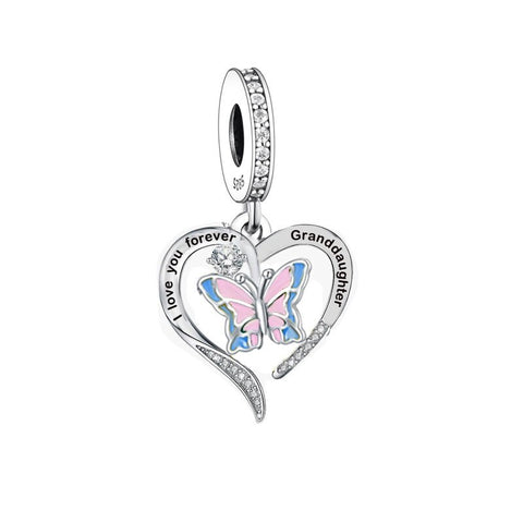 Granddaughter Heart Charm I Love You to the Moon & Back Heart 925 Silver Charm European style Bracelet, Necklace charm