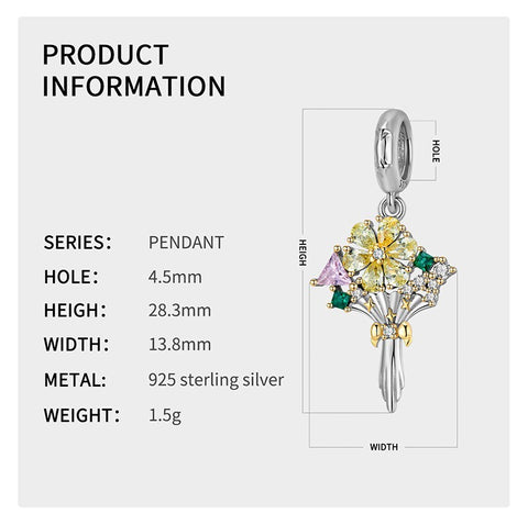 Flowers charm, Flower Daisy 925 Silver Charm European style Bracelet , Necklace Charm, 925 Charm, Gifts for her