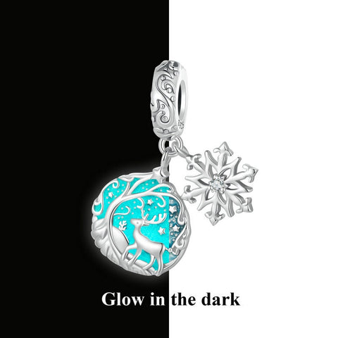 Snowflake charm Glow in the Dark Charm European style Bracelet, 925 Sterling Silver,  snowflake Keepsake, Christmas Charm