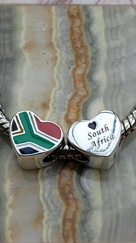 Love South Africa Flag Heart Charm 925 Silver Charm European style Bracelet Necklace Charm 925 Charm Africa charm South African charm