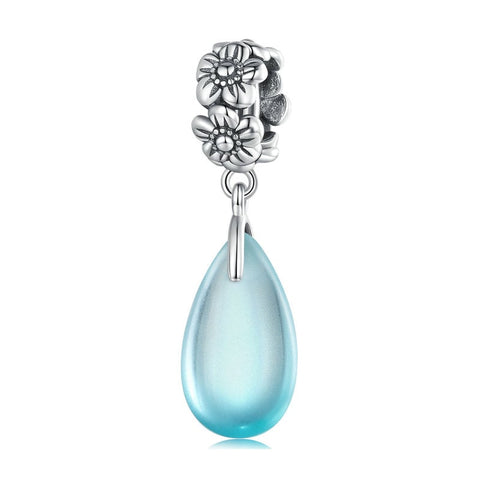 Flower Glass Dream Catcher Feather Dangle Pendant Charm Sterling Silver 925 With Cubic Zirconia Charm Bracelets