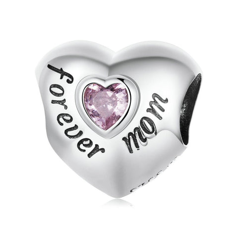 Forever mom charm, mom Heart Charm Heart 925 Silver Charm European style Bracelet, Necklace charm