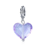 Purple Heart Charm Heart with flowers Dangle Charms 925 Silver Charm European style Bracelet, Necklace Charm, 925 Charm