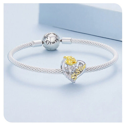 Sister Heart charm 925 Silver Charm European style Bracelet, Necklace Charm, 925 Charm, Gifts for her Heart Charm Sister Charm