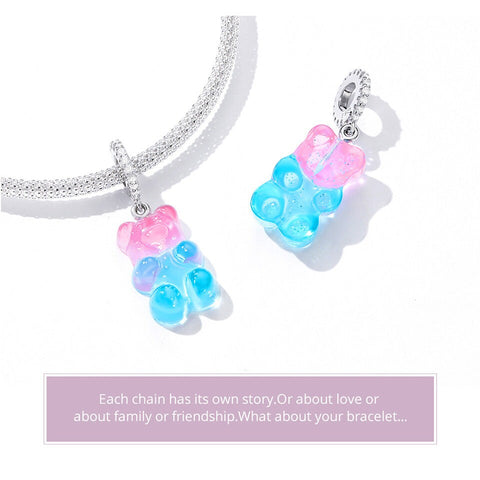 Gummy bear charm, Bear Charm Pink Blue Cute Bead Resin  European style Charm Sterling Silver Charm, Charm For Bracelet