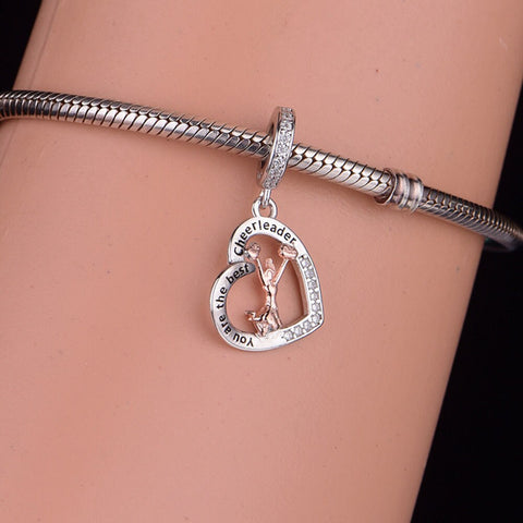 Love Cheerleading Dangle Charm  925 Silver Charm Fits European Bracelet Necklace cheer 925 Charm Heart charm You are the Best Cheerleader