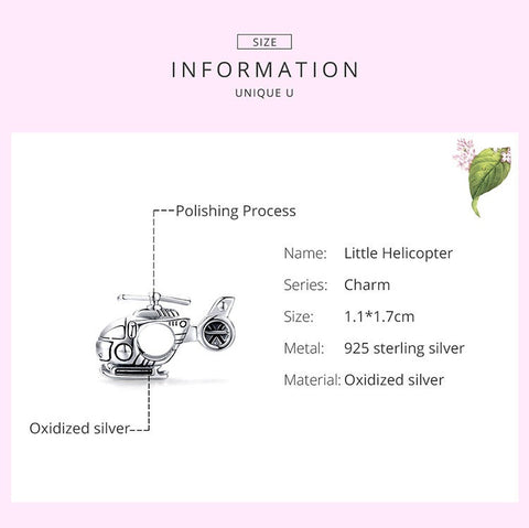 Helicopter charm, travel Charm Sterling Silver Charm, Charm chopper, Bracelet charm, Necklace Charm Helicopter 925 Charm