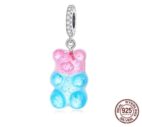 Gummy bear charm, Bear Charm Pink Blue Cute Bead Resin  European style Charm Sterling Silver Charm, Charm For Bracelet