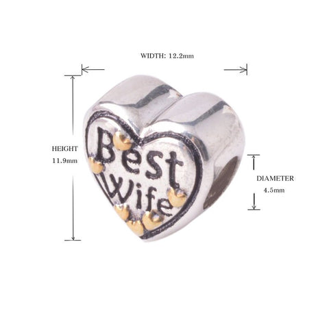 Best Wife Heart Charm Love you to the moon and back Heart 925 Silver Charm European style Bracelet, Necklace charm