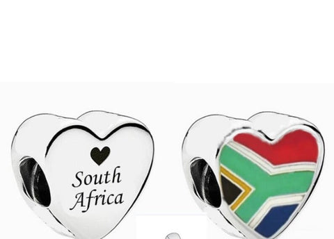 Love South Africa Flag Heart Charm 925 Silver Charm European style Bracelet Necklace Charm 925 Charm Africa charm South African charm