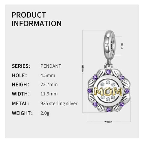 MOM Heart Charm Bead  Heart Charm 925 Silver Charm Bracelet charm Necklace charm, 925 Charm, Gifts for her Mother heart Charm