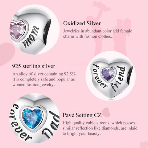 Forever mom charm, mom Heart Charm Heart 925 Silver Charm European style Bracelet, Necklace charm