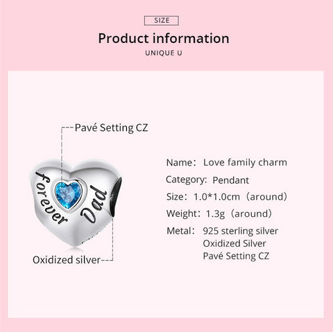 Forever mom charm, mom Heart Charm Heart 925 Silver Charm European style Bracelet, Necklace charm