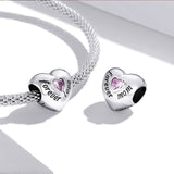 Forever mom charm, mom Heart Charm Heart 925 Silver Charm European style Bracelet, Necklace charm