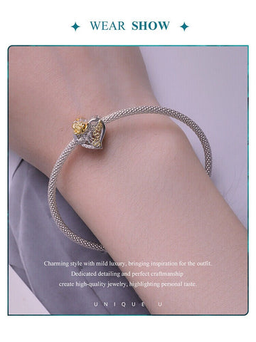 Sister Heart charm 925 Silver Charm European style Bracelet, Necklace Charm, 925 Charm, Gifts for her Heart Charm Sister Charm