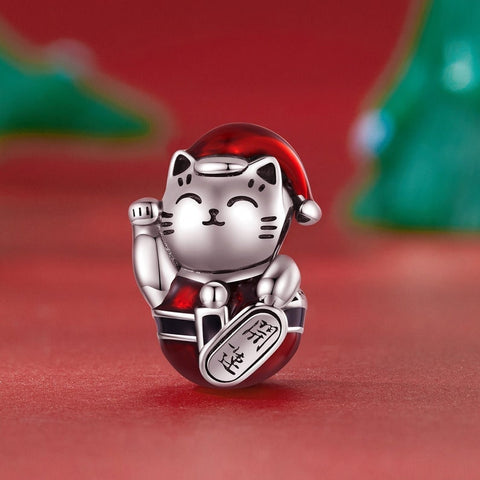 Christmas Santa Clause charm, Father Christmas charm Genuine 925 Sterling Silver Christmas gift, Christmas Charm. lucky fortune cat charm