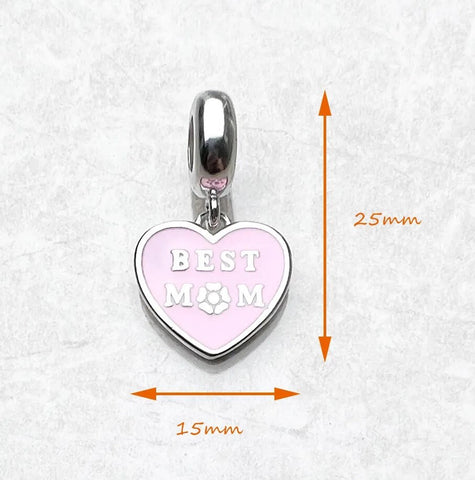 Best Mom Heart Dangle charm Brand New S925 Sterling Silver Heart Charm  Mom Fits all Charm Bracelets