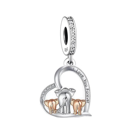 Elephant Mother and Baby charm - I Love you Forever Necklace 925 Sterling Silver and Rose Gold - Mum / Mummy Gift Elephant Charm