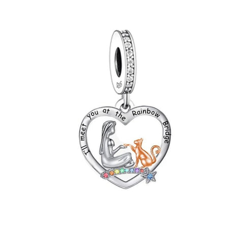 RIP Cat Paw Memorial Charm Infinity Charm 925 Sterling Silver - I'll Meet You At The Rainbow Bridge Fits Charm Bracelets