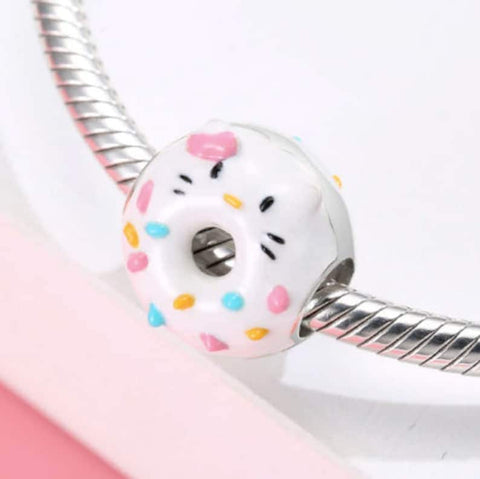 Donut charm Cat Charm Retro Kitty Enamel Charm 925 Sterling Silver Charm Bead Fit For Bracelets And Necklaces Desert charm