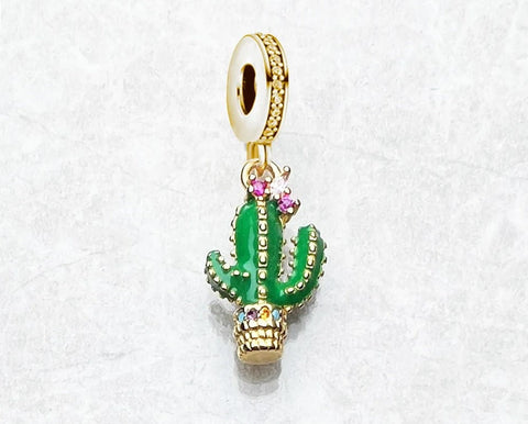 Cactus Flower charm, Flower Cactus 925 Silver Charm European style Bracelet , Necklace Charm, 925 Gold Plated Charm, Gifts for her