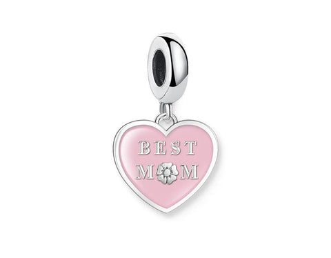 Best Mom Heart Dangle charm Brand New S925 Sterling Silver Heart Charm  Mom Fits all Charm Bracelets