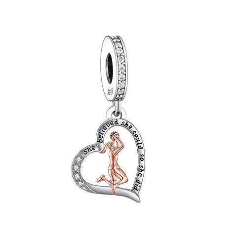 Netball Charm  Basketball charm 925 Silver Charm Fits European Bracelet Necklace Charm 925 Charm Heart charm Basketball Netball