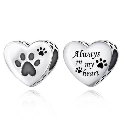 RIP Pet Cat / Dog Paw Memorial Charm Infinity Charm 925 Sterling Silver - Always in my Heart Fits all Charm Bracelets