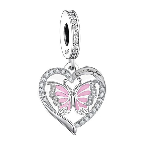 Granddaughter Heart Charm I Love You Forever Butterfly Heart 925 Silver Charm European style Bracelet, Necklace charm