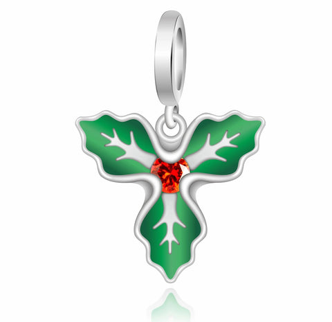 Christmas mistletoe Charm Genuine 925 Sterling Silver Charms Gifts for her Christmas gift, Christmas Charm, Christmas garland