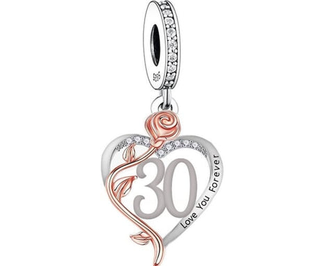 30th I Love You Forever Numbers Anniversary Birthday Charms , Bracelets Dangle Charm Bead Landmark Birthday Fits all Charm Bracelets