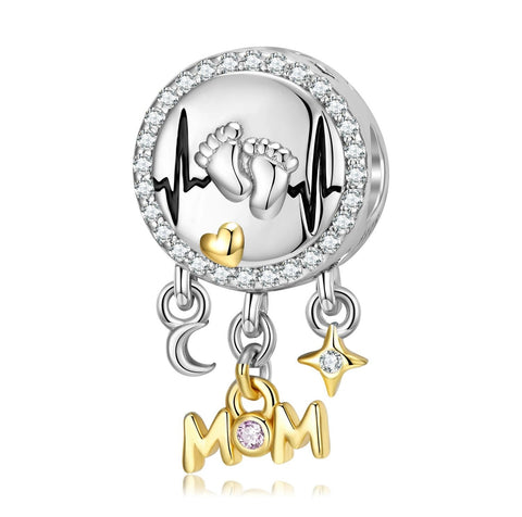 New Mom charm Brand New S925 Sterling Silver Heart Charm  Charm Fits all Charm Bracelets New baby, expecting mom