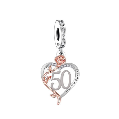 50th Birthday I Love You Forever Celebration, 925 Sterling Silver 50th Birthday Dangle Charm Bead Landmark Birthday 50th Anniversary