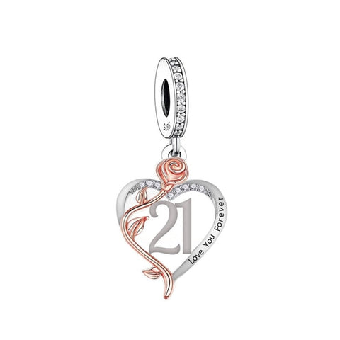 21st Birthday Celebration I Love You Forever 925 Sterling Silver 21st Birthday Dangle Charm Bead Landmark Birthday 21st heart charm