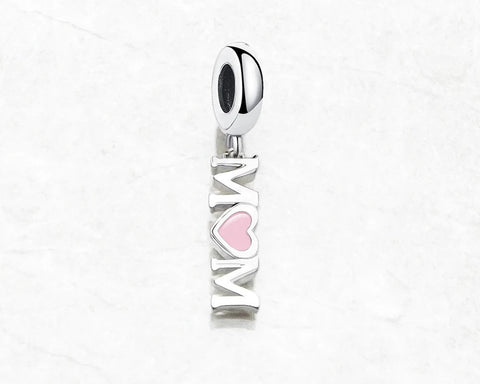 MOM Charm Bead  Heart Charm 925 Silver Charm Bracelet charm Necklace charm, 925 Charm, Gifts for her Mother heart Charm