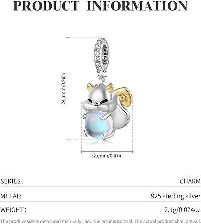 Moonlight Stone Squirrel Charm European style Bracelets,925 Sterling Silver, Squirrel Necklace Pendant, at  Jewelry, Squirrel Gift