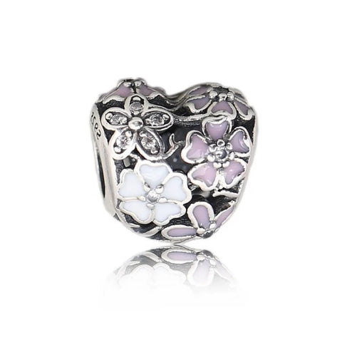 Flowers and Heart charm Brand New S925 Sterling Silver Heart Charm  Charm Fits all Charm Bracelets