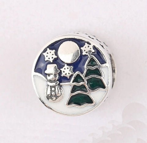 Christmas Snowman Snowy Wonderland charm, Christmas charm Genuine 925 Sterling Silver Charms Gifts for her Christmas gift, Christmas Charm