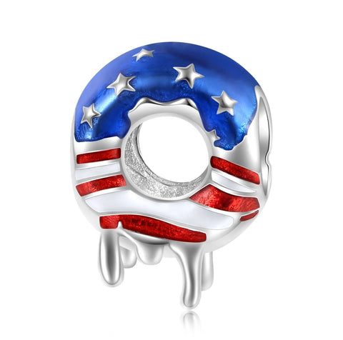 USA Flag Donut Charm American Patriotic Charm, Patriotic Jewelry,4th of July,Memorial Day,Veterans Day,USA Gift, Love USA charm