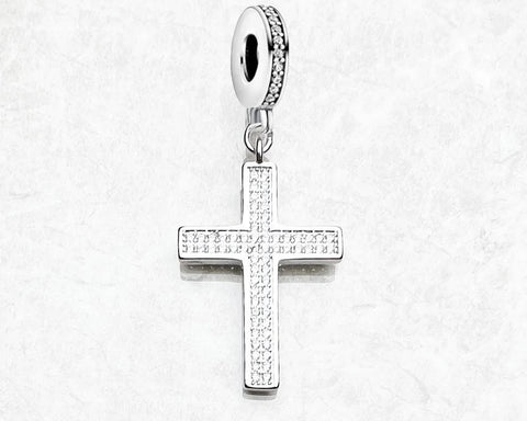 White Cross Pendant Charm 925 Silver Charm European style Bracelet, Necklace charm, 925 Charm Religious gift, Cross charm