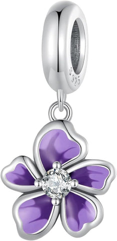 Purple Pansy Flower charm, Flower Iris 925 Silver Charm European style Bracelet , Necklace Charm, 925 Charm, Gifts for her