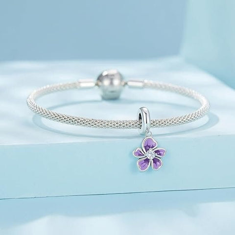 Purple Pansy Flower charm, Flower Iris 925 Silver Charm European style Bracelet , Necklace Charm, 925 Charm, Gifts for her