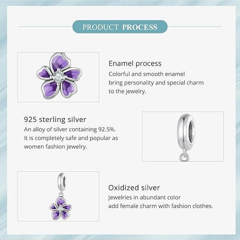 Purple Pansy Flower charm, Flower Iris 925 Silver Charm European style Bracelet , Necklace Charm, 925 Charm, Gifts for her